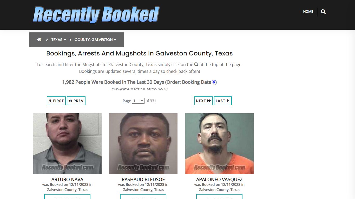 Recent bookings, Arrests, Mugshots in Galveston County, Texas